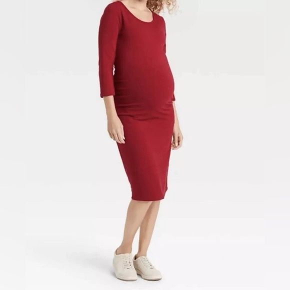 Isabel Maternity 3/4 Sleeve T-Shirt Maternity Dress Red NWT SIZE L - Picture 1 of 4